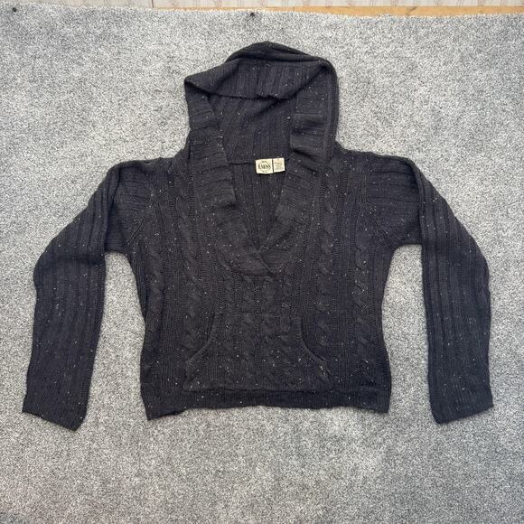 B Moss Cable Knit Hooded Cropped Sweater L Y2K Cozy Dark Academia Streetwear - Picture 1 of 8